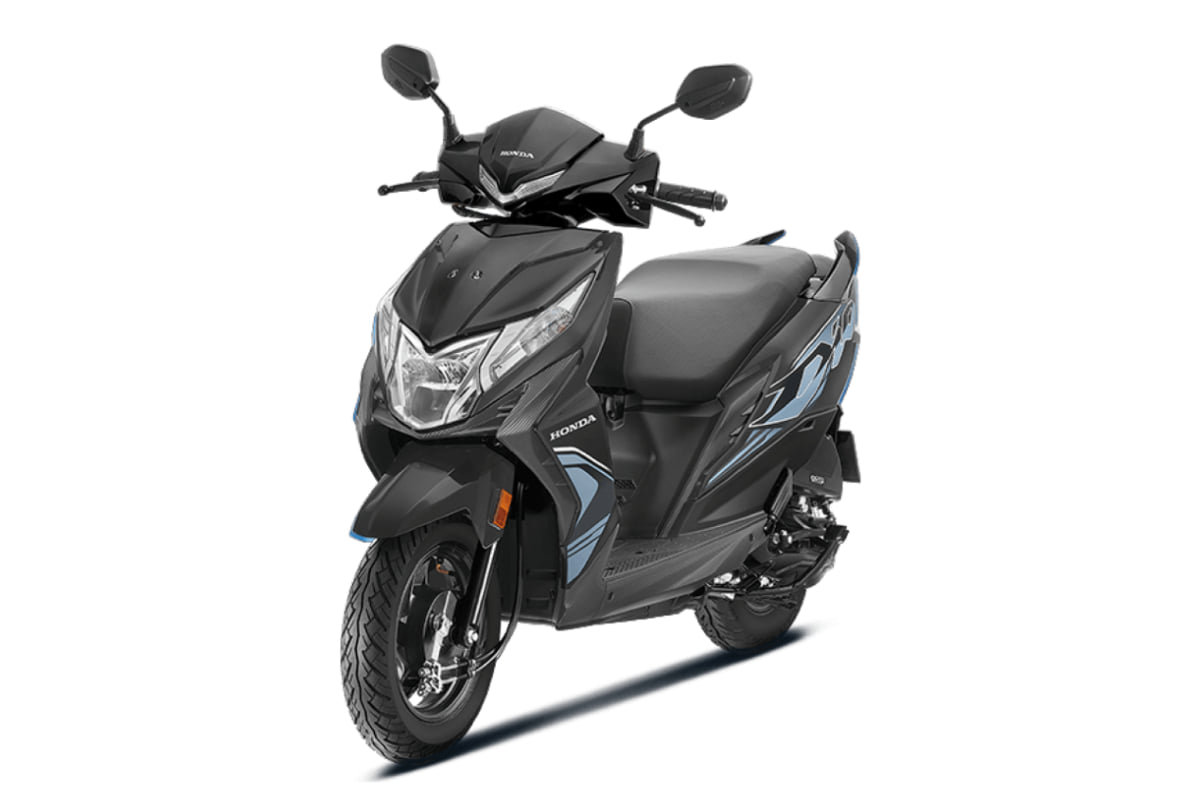 Honda Dio 110 left front three quarter black with grey